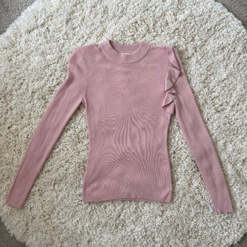 Ted Baker Womens Dixiiy Ruffled-Shoulder Long Sleeve Sweater Pale Pink Size 2 - Picture 1 of 4